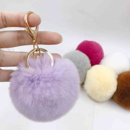 Fluffy Pom Keychains Toys Soft Faux Rex Rabbit Fur Ball Car Keyring Pompom Key Chains Gift For Baby Kids