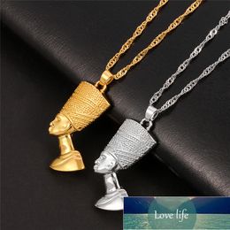 Ancient Egyptian Queen Nefertiti Pharaoh Pendant Necklace Gold Colour for Women Men Jewellery Gold Silver Colour Hip Hop Jewellery Factory price expert design Quality