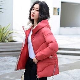 Women's Down & Parkas 2021 Winter Bubble Jacket Women Hooded Solid Stand Collar Plus Size Korean Style Thick Cotton Female Coat Kobieta Kurt