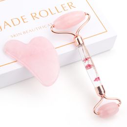 Slimming Face Massager Rose Quartz Roller Gua Sha Tool Set Natural Crystal Stone Facial Rollers Massage Neck Body Beauty Skin Detox