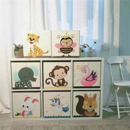 Cube Cartoon Animal toy storage Box Folding Storage Bins Wardrobe drawer organizer clothes basket kids toys 210922