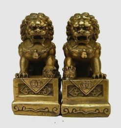 MOEHOMES Pair of China Chinese Brass Folk Fengshui Foo Fu Dog Guardion Door Lion statues decoration metal handicraft