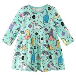 Jumping Metres Unicorn Baby Dresses For Kids Girls Cotton Clothes Autumn Princess Animals Long Sleeve Girl With Unicorns 210529