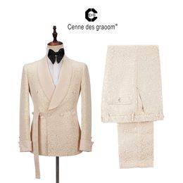 Cenne Des Graoom New Men Suit Tailor-Made Costume 2 Pieces Blazer Pants Shawl Lapel Satin Wedding Party Groom Tuxedo On Stage X0909
