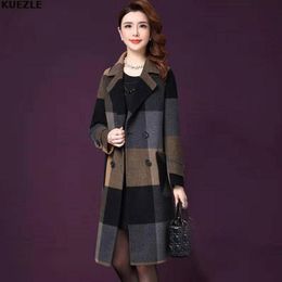 Women's Wool & Blends Vrouwen Coats 5XL Plaid Woolen Coat Female Autumn Winter Women Double-breasted Ladies Cashmere Jackets Large Plus Size