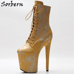 Sorbern Holographic Python Women Boots Ankle High 8 Inch High Heel Pole Dance Short Boot For Drag Queen Crossdressing Performance Art