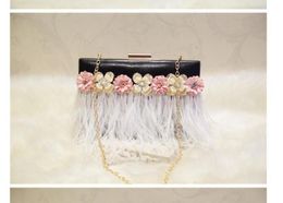2022 Black PU leather new feather flower small square bag chain shoulder messenger bag style creative women's bag 06