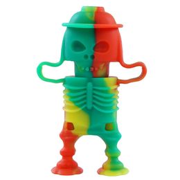 skeletons held mini hand pipe silicone smoking set oil rig bong pipes tobacco bubbler dab rigs
