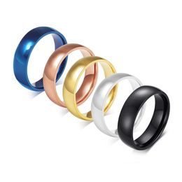 Unisex 6mm Classic Black Blue Rose Gold Men Rings Fashion Jewelry Stainless Steel Big Size 4 5 6 7 8 9 10 11 12 13 14 15 X0715