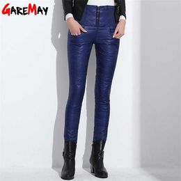 Women Pants Trousers Winter High Waisted Outer Wear Women female Fashion Slim Warm Thick Duck Down Pants Trousers skinny 211112