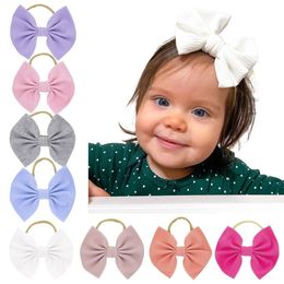 24pc/lot 4.8" Cotton Ribbed Hair Bow Baby Girl Headband Soft Elastic Nylon Newborn Hair Bands Child Infant Nylon headband Props