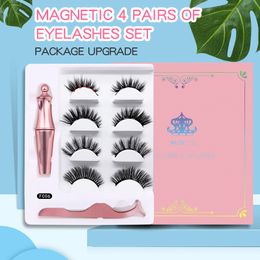 Magnetic 4pairs Full Strip Thick Eyelashes False lashes With Magnetic Eyeliner Soft Natural Fake Eyelash DHL Free