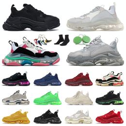 Plataforma Sneakers Balencaiga Triple S Retro Clear Sole Sapatos Mens Mulheres 17fw Preto Todos Brancos Cristal Bottom Luxurys Designers Vintage Sports Trainers ao ar livre