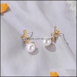 Stud Earrings Jewelry Knot Pearl Diamond Earring Women Business Party Dress Gold Ear Drop European 925 Sier Alloy Geometric Fashion Delivery