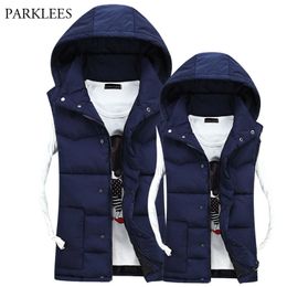 Winter Mens Vest Autumn Casual Sleeveless Hooded Waistcoat Solid Slim Warm Hommes Veste Hat Detachable Men/Women Jacket 5XL 210524