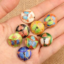 10pcs High End Polished Cloisonne Round Butterfly Beads Enamel Filigree Accessories DIY Jewelry Making Bracelet Earrings Necklace Beaded