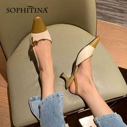 SOPHITINA Cover Toe Sandals Women's Fashion Colour Matching Bow Shoes Stitching Small Square Toe High Heel Female Shoes AO770 210513