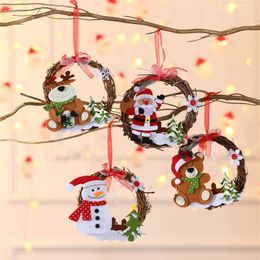 15cmクリスマスの装飾籐の花輪サンタクロースエルクスノーマンパーティーウィンドウ装飾クリスマスツリーペンダントxd24914