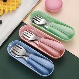 Portable Tableware 304 Stainless Steel Dinnerware Set Candy Colour Handle Spoon Fork Flatware Sets with Box for kids Children