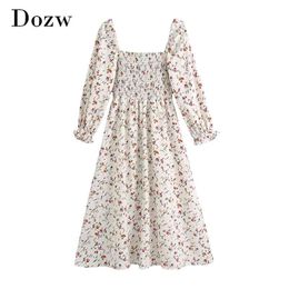 Elegant Floral Dress Women Butterfly Long Sleeve Split Elastic Bust Backless Holiday Party es Lady Robe 210515
