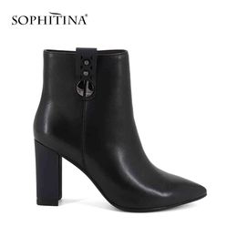 SOPHITINA Casual Genuine Leather Ladies Boots Handmade 9 cm Super High Heel Shoes Pointed Toe Square Heel Women Boots SC372 210513