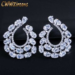 Brand Fashion Design Oval Round Cubic Zirconia Women Big Stud Earring Silver Colour Ladies Party Costume Jewellery CZ355 210714