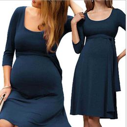 Long Sleeve Loose Pregnant Women Nursing Tops Dress O-neck Casual Maternity Dresses Nursing Breastfeeding Clothes Q0713