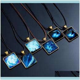 Pendant & Pendants Jewelrypendant Necklaces Rinhoo Pyramid Shape Luminous Women Glow In The Dark Geometric Glass Leather Chain Child Jewelry