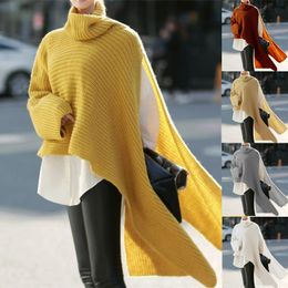 Women Side Split Long Sleeve Sweater Casual Loose Turtleneck Warm Overcoat Windbreaker 6 Colour Select