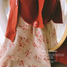 [Spring Moon Brewing Tea] High-priced "Spring Flower Autumn Moon" Custom Color. Chiffon Floral Skirt A-line 210529