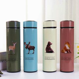 480ml Portable Double Stainless Steel Thermos Mug With Philtre Animal Pattern Travel Thermal Bottle Vacuum Flask For Gifts 210615