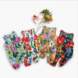 Baby Clothes Summer Floral Jumpsuits Sleeveless Newborn Girl Rompers Cotton Casual Children Playsuit Boutique Kids Clothing 4 Colours