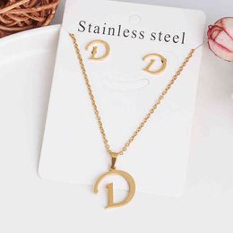 -CJ Semplice Semplice 18 carati in oro 26 Set di gioielli alfabeto Set delicato Stainls Collana in acciaio