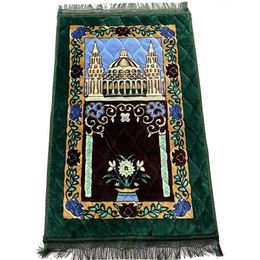 new Thicken Cashmere Muslim Prayer Carpets High-end Chenille Worship Carpet 110*70cm Islamic Musallah Rugs Arab Anti-slip Mat sea ship EWE63