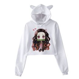 Kawaii Japon Anime Demon Slayer Hoodies Kadın Harajuku Karikatür Kimetsu Hiçbir Yaiba Baskı Hoodie Kore Tişörtü Kadınlar 220114