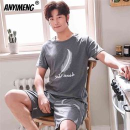 Big Size Pyjamas Set for Men Summer Shorts Two Piece Sleepwear Shorts Sleeved Plus Size 3xl 4xl Loungewear Cotton Nightwear 210812