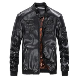 Mens Jacket Winter Men Motorcycle PU Leather Jackets Casual Embroidery Biker Bomber Coat Zipper Fleece Overcoat 4XL Clothes 4xl