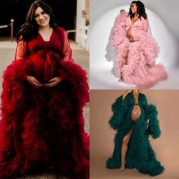 Abiti da ballo unici Abito di maternità in tulle soffice per le donne incinte Abiti Abiti da sera da sera convenzionali Volant a strati Abito lungo da sera Plus Size Clubwear AL8851