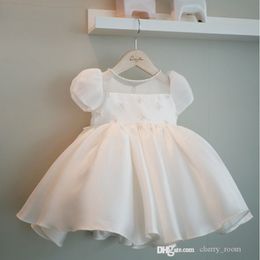 Children white pearl princess dresses baby girl Ruffle Short sleeve tutu dress elegant sweet baby one year old gauze flower child clothes S1901