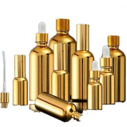 serum packaging UK - Storage Bottles & Jars 15PCS Gold Glass Essential Oil Vial Cosmetic Serum Packaging Lotion Pump Dropper 5 20 30ML