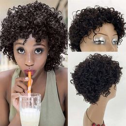 Afro Kinky Curly Synthetic Wig Short Simulation Human Hair Wigs Black Colour For Women RXG9241