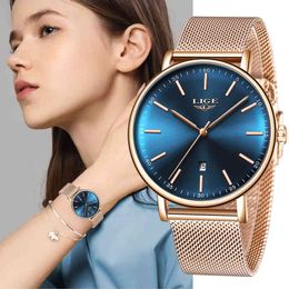 LIGE Women Watches Top Brand Luxury Waterproof Watch Women Fashion Mesh Belt Simple Watch Bracelet Watches reloj mujer 210517