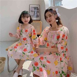 Parent-child dress idyllic print mother-daughter family matching outfits mommy and me clothes 210702