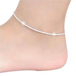 Thin 925 Stamped Silver Plated Shiny Chains Anklet For Women Girls Friend Foot Jewellery Leg Bracelet Barefoot