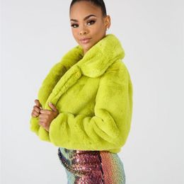 Women's Fur & Faux European And American Sexy Solid Colour Plush Short Green Red Coat Top Wide Loose Shirt Jackets Clothing
