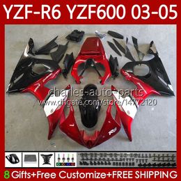 -Fairings de OEM para Yamaha YZF-R6 YZF R 6 600 CC YZF600 YZFR6 03 04 05 Corpo 95No.24 YZF R6 600cc 2003 2004 2005 Cowling YZF-600 03-05 Motocicleta Kit Metal Red Blk