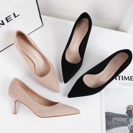 Spring Shoes Women High Heels Solid Slip On Sexy Brand Design Pointed Toe Soft Faux Suede Leather Woman Pumps Dress
