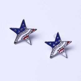2021 Trend New Stud Earrings Fashion Earrings Cute Diamond Pentagram American Independence Day Flag Jewelry Q0709