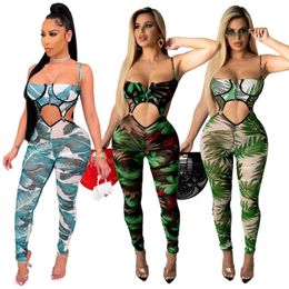 Echoine Frauen Sexy Mesh Zipper Aushöhlen Strampler Halter Overall Club Party Bodysuit Fitness Femmes Druck Overall 211116