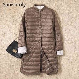 Sanishroly Women Midi Long Coat Autumn Winter Ultra Light Down Coat Parka Female White Duck Down Jacket Plus Size 2XL SE593 210819